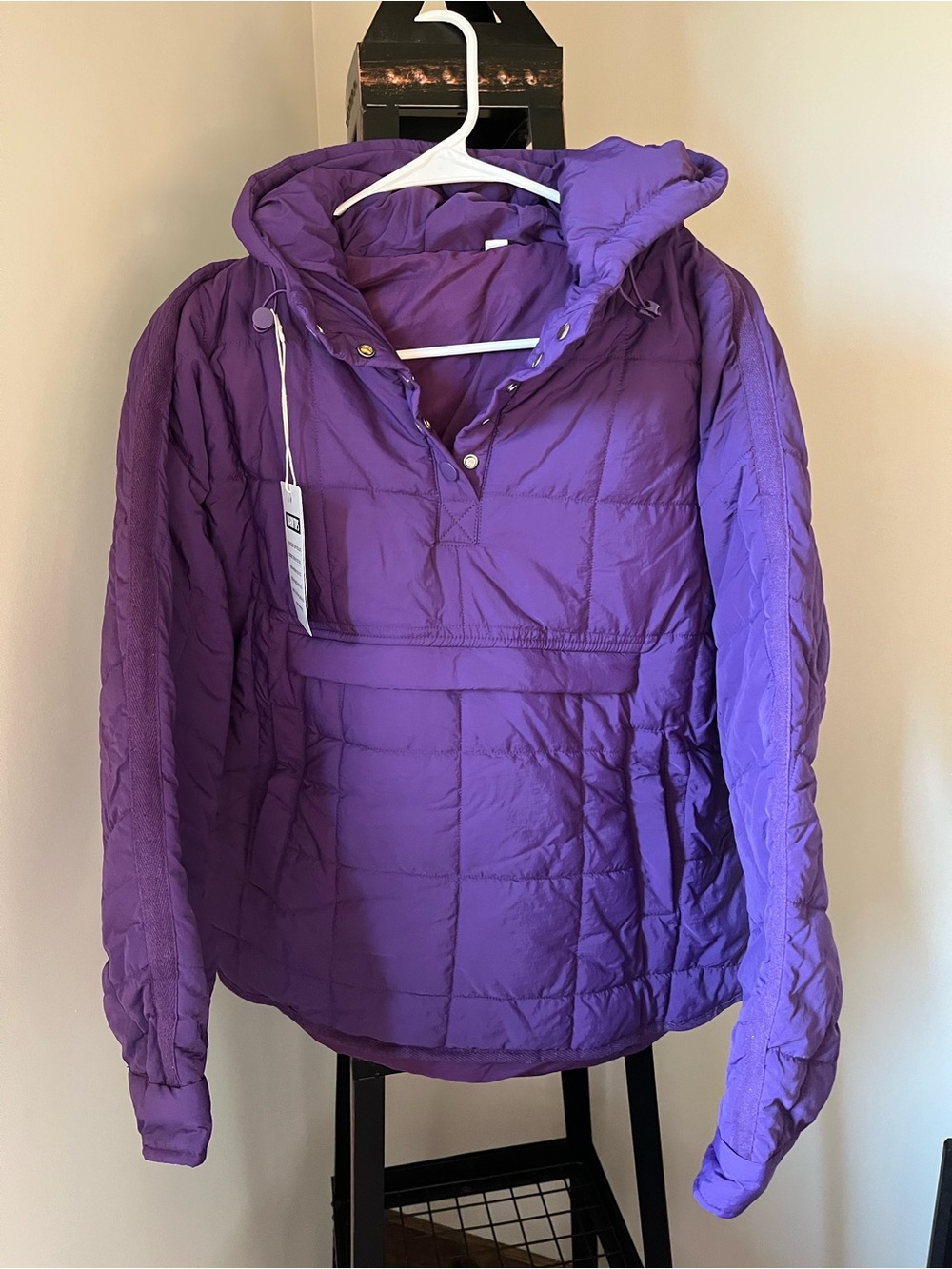 Purple Hooded Quilted Pullover Jacket - Women